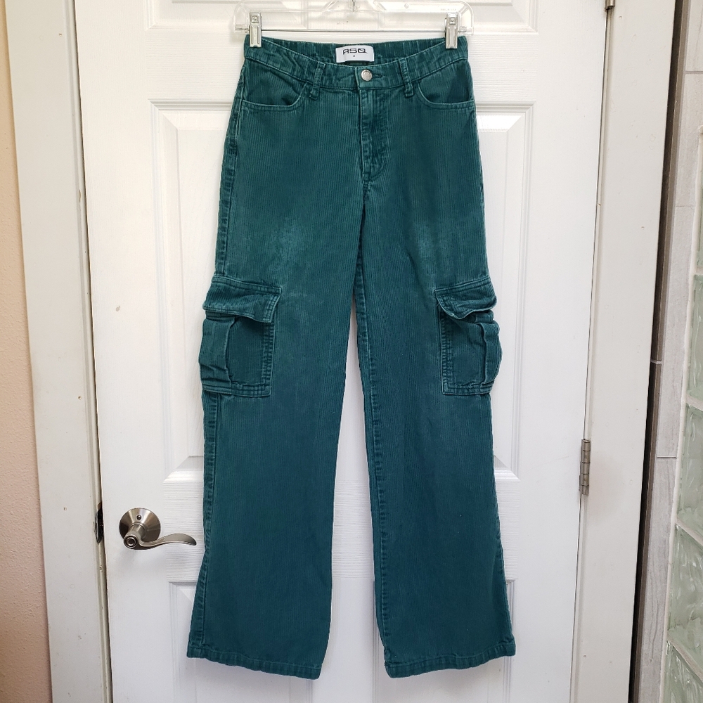 RSQ Teal Green Corduroy Straight Leg Cotton Cargo Jeans